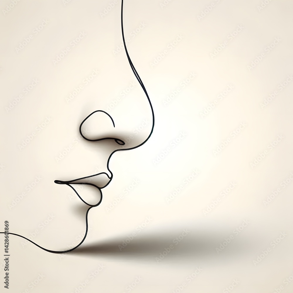 Poster minimalist outline of a face in profile showing serenity