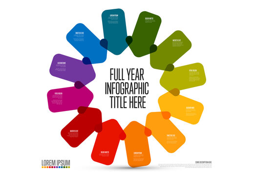 Colorful Circular Whole Year Infographic Template with big rainbow arrows and Text Sections