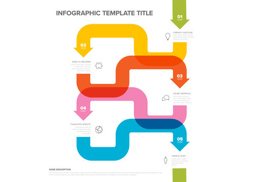Colorful Five-Step Infographic Progress Process Template with thick big arrow