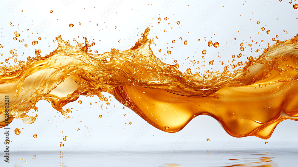 Poster dynamic wave of golden liquid splashing isolated on white background creating vibrant texture and mo