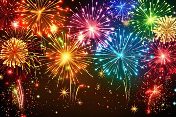 A vibrant display of colorful fireworks lighting up the night sky, creating a festive and celebratory atmosphere.