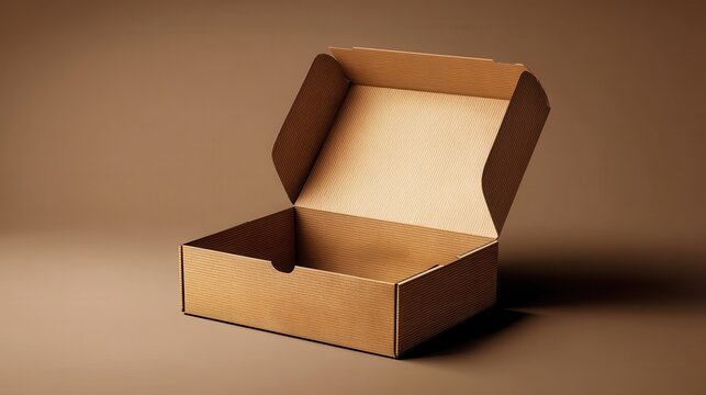 A stunning image of cardboard postal, mailing box mockup with opened lid.