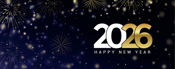 Fototapeta premium happy new year 2026 golden firework on night background vector illustration