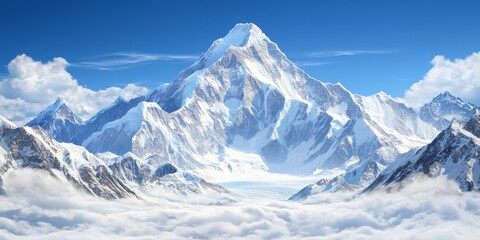 Obraz premium Majestic Snow-Covered Mountain Peak: An Untouched Winter Wonderland in the High Altitude Landscape