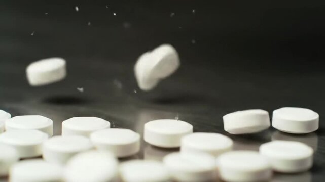 Tablets Falling on Surface &ndash; Medical and Healthcare Graphics for Pharmacy, Medicines, and Advertisement Use

