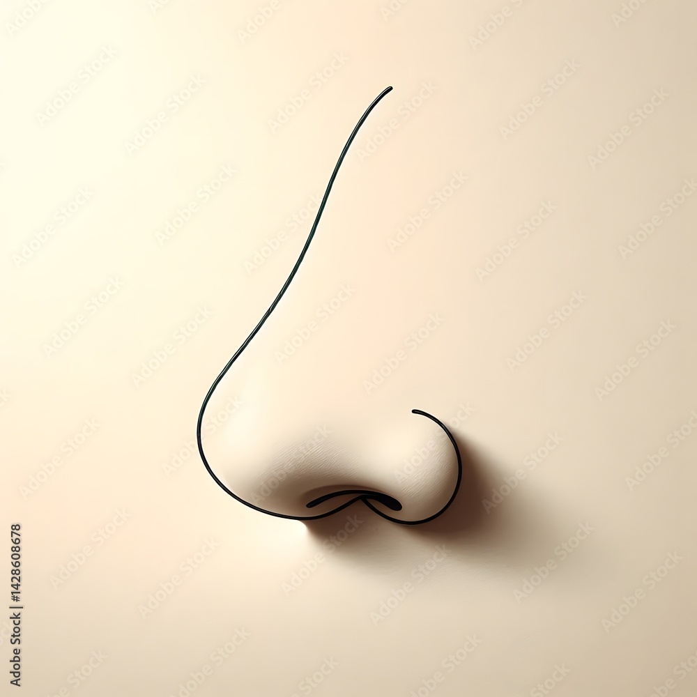 Poster abstract nose outline in minimalist style on soft beige background