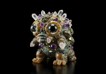 Gemstone Creature Sculpture Art Toy, Crystals, Amethyst, Quartz, Unique Design, Gemstone Art, Figurine, Mineral Art, Stone Statue.