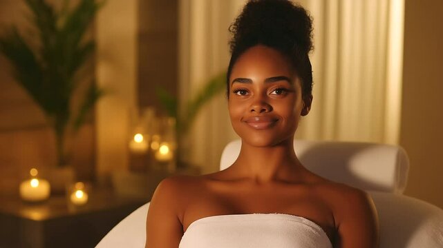 A professional masseuse gently massages a Black woman&rsquo;s shoulders in a tranquil spa, warm lighting and calming scents creating an atmosphere of pure bliss.