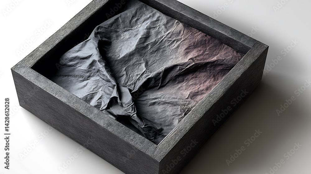 Aufkleber wrinkled sheet texture in dark frame isolated on white background,abstract design element for mockup