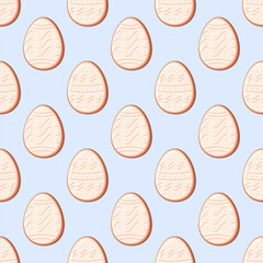 Seamless pattern with easter cookies on a blue background. Easter vector background.