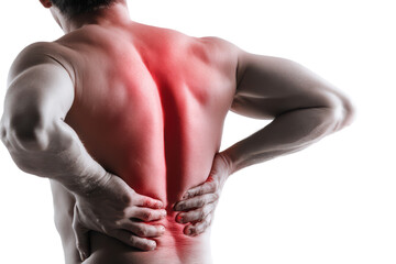 low back pain a young man holding his back and bend in pain