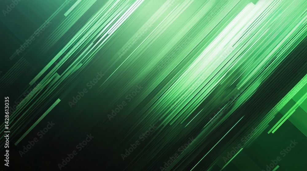 Poster dynamic green geometric background with fast-moving diagonal lines and abstract motion