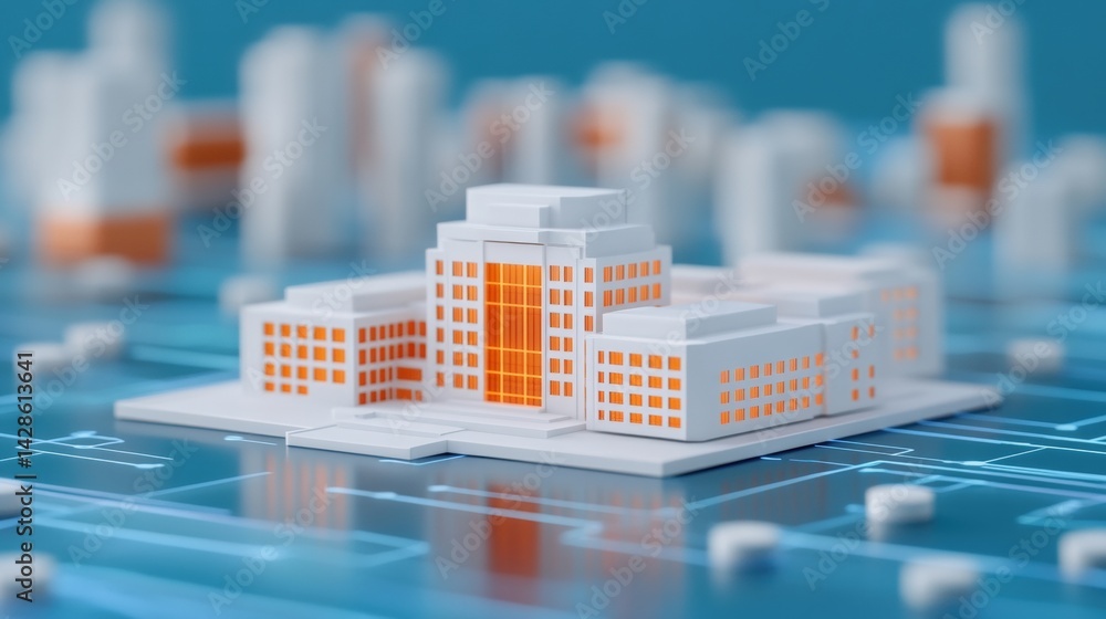Poster detailed 3d model of smart city infrastructure with modern building design and digital layout repres