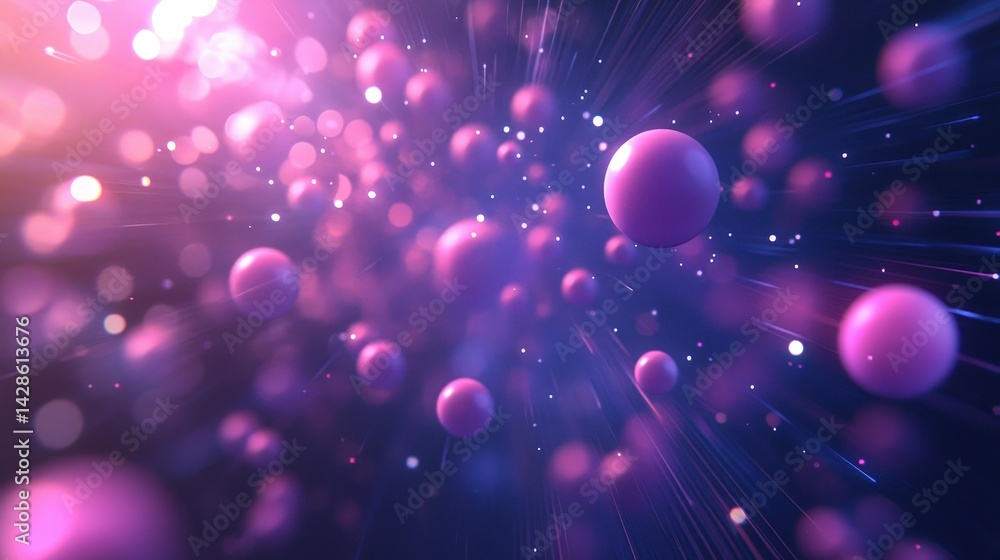 Poster dynamic motion bubbles background with fast-moving spheres leaving soft glowing trails in space