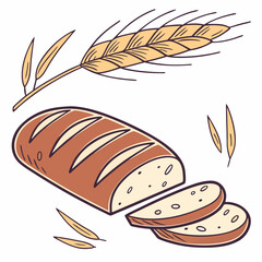 Vector Flat Color Loaf Bread isolated on white background