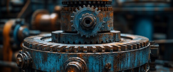 Intricate rusty industrial gears and mechanics evoking a sense of mechanical age