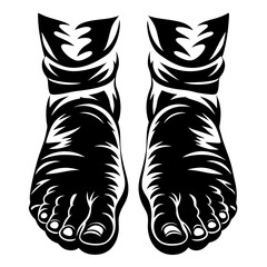 Stylized Black and White Foot Illustration with Detailed Toes and Ankle Design
