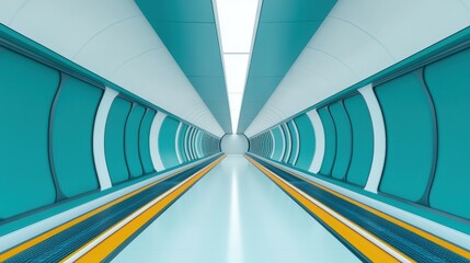 Fototapeta premium Futuristic and Sleek Smart City Infrastructure Concept with Minimalist Design and Bright Lighting in a Spacious Tunnel Environment
