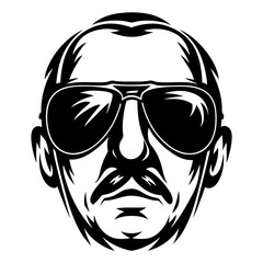 Stylized Black and White Portrait of a Man with Aviator Sunglasses and Mustache