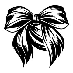 Elegant Black and White Bow Illustration with Intricate Details and Shading