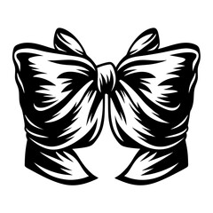 Detailed black and white drawing of a classic ribbon bow shape