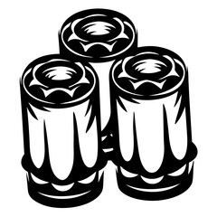 Striking Black and White Illustration of Three Stylized Ammunition Rounds