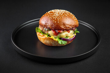 Fresh and delicious burger with fries