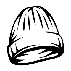 Black and white vector illustration of a winter beanie cap headwear