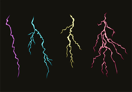 Lightning effect thunderstorm set in different colorfull