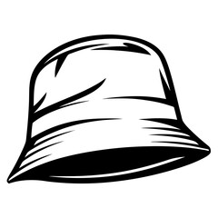 Monochrome illustration of a stylish bucket hat with bold black lines