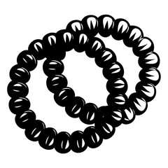 Two Spiral Hair Ties Intertwined in a Black and White Monochrome Graphic