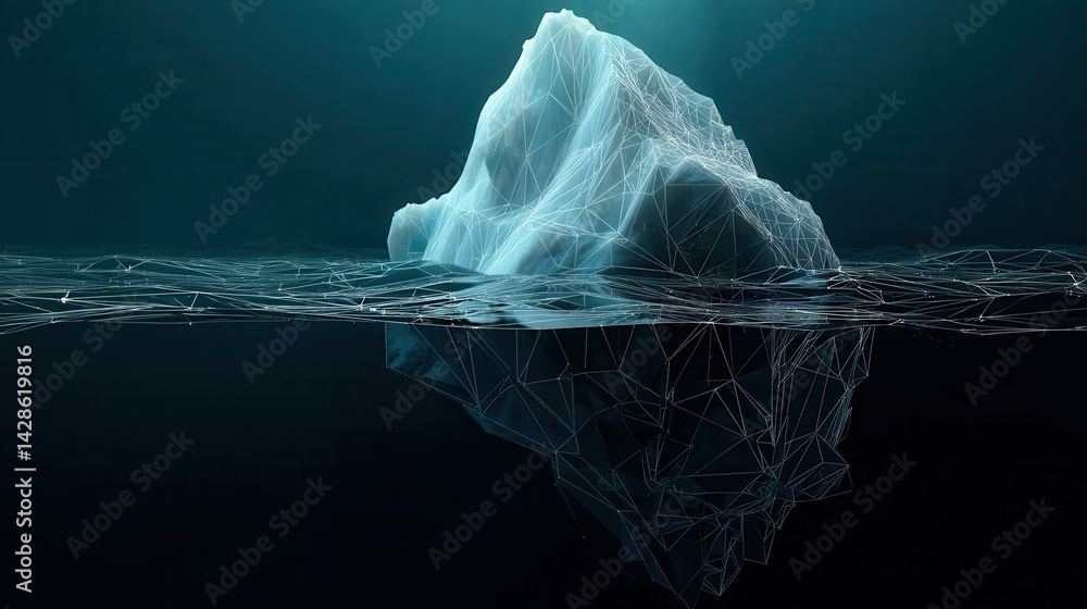 Aufkleber a stunning image of digital antarctic iceberg in the ocean in futuristic polygonal style on dark tec