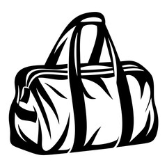 Stylized duffel bag illustration in simple black and white design suitable for use