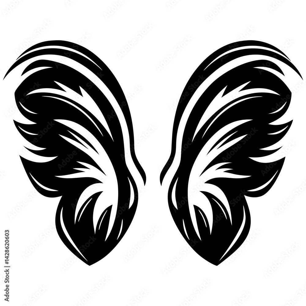 Aufkleber symmetrical abstract black and white wings with curved lines and sharp details