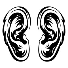 Abstract Illustration of Pair Ears in Black and White, High Contrast