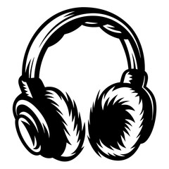 Monochromatic artistic illustration of stylish headphones for music listening enjoyment