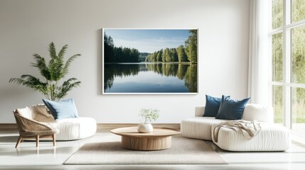 Serene lake reflecting a tranquil forest