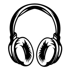 Black and white vector illustration of detailed headphones for listening music