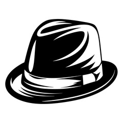 Black and white vector graphic illustration of a classic fedora hat