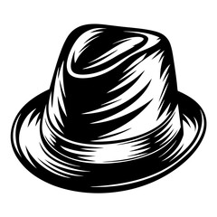 A stylish black and white fedora hat illustration with sharp edges design