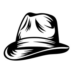 Stylized monochrome illustration of a classic fedora hat with artistic detailing