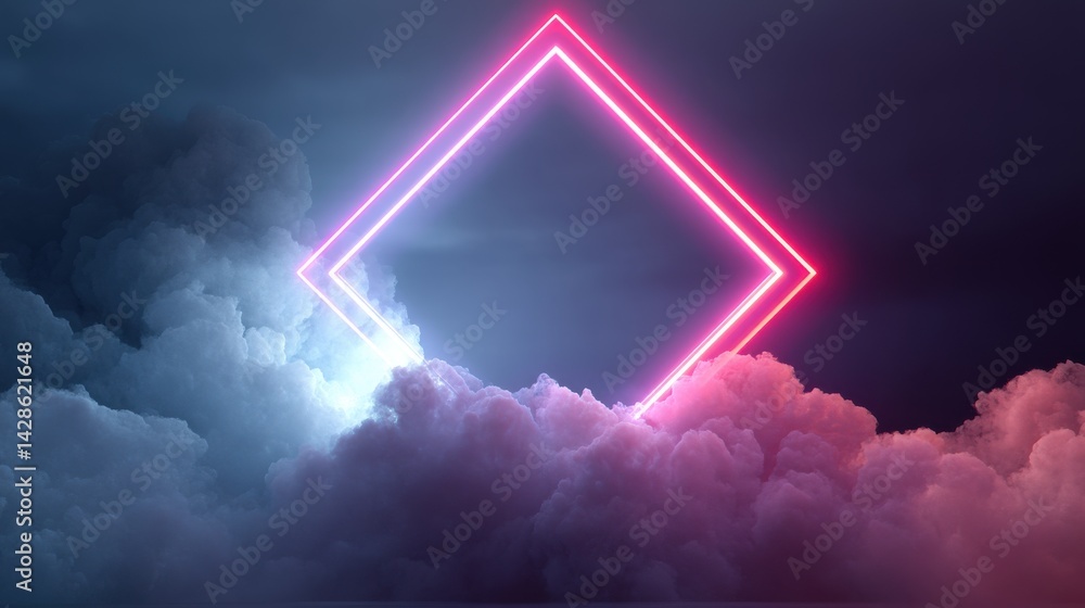 Poster a stunning image of 3d rendering, abstract futuristic background with neon geometric shape and storm
