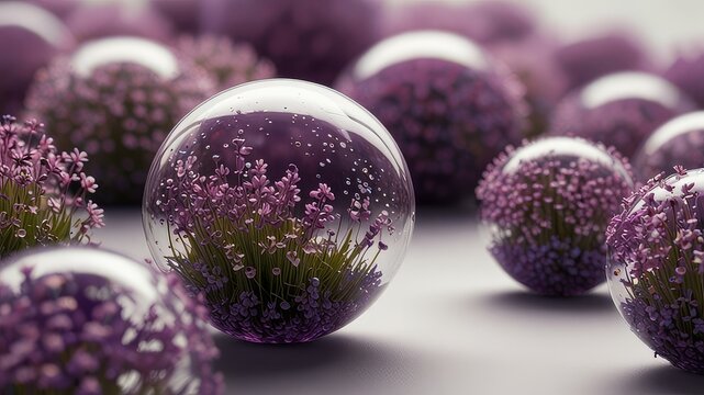The glass ball with purple flowers 