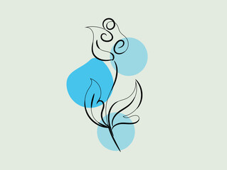 Elegant Minimalist Line Art Flower with Blue Circles Abstract Background