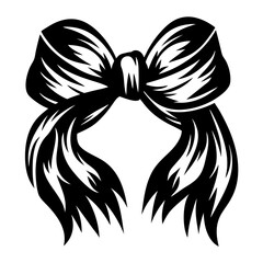 Elegant black and white ribbon bow with intricate detail and shading