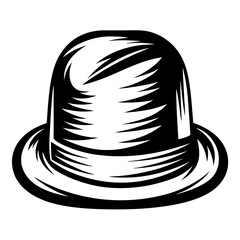 Stylized Black and White Illustration of a Classic Bowler Hat for Men