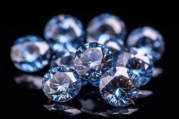 Sparkling, round, blue gems on black