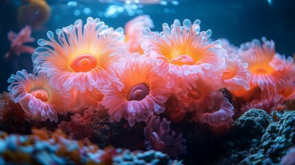 Obraz premium Vibrant coral anemones in a marine aquarium.