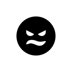 Black circle with white angry face featuring furrowed brows and a wavy mouth expressing displeasure mood
