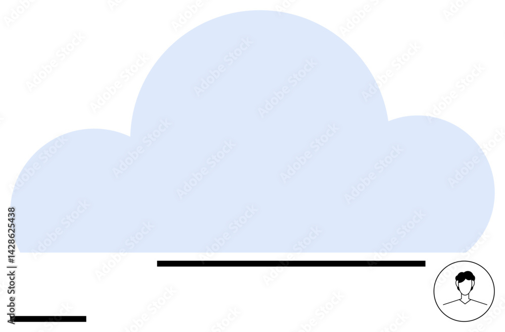 Poster blue cloud shape with horizontal lines and small user profile icon in black outline. ideal for data 